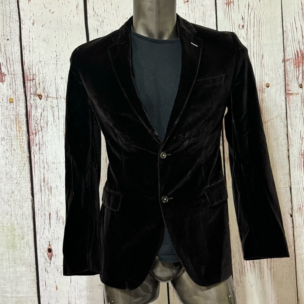 BOSS HUGO BOSS Men’s dark brown plush velvet tailored dinner jacket size 42 GUC
